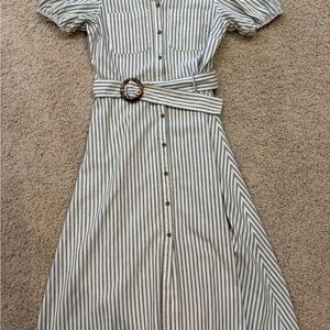 LC Lauren Conrad Cream & Green Striped Button-Front Maxi Dress with Belt